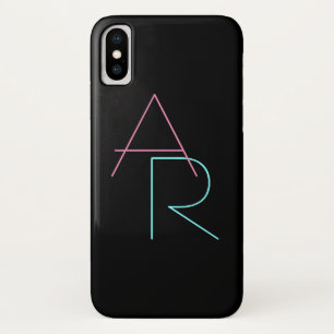 重なりモダン合うイニシャル ピンクターコイズブラック iPhone X ケース