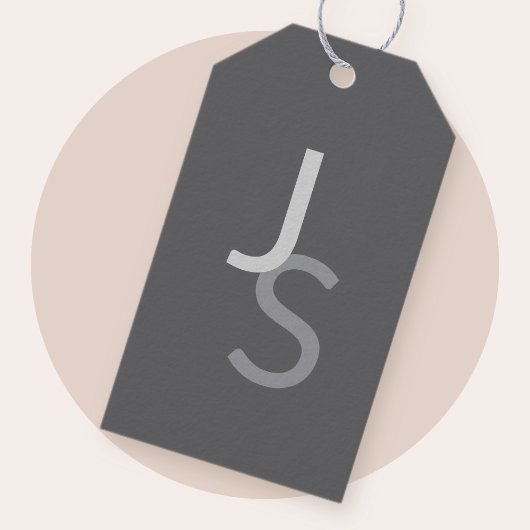 重なりモダン合うモノグラムのイニシャル | グレー ギフトタグ