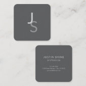 重なりモダン合うモノグラムのイニシャル | グレー スクエア名刺 (正面/裏面)