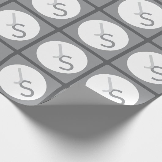 重なりモダン合うモノグラムのイニシャル | グレー ラッピングペーパー (角)