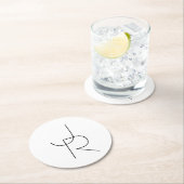 重なり合うイニシャル |白黒表示 ラウンドペーパーコースター (インサイチュ)