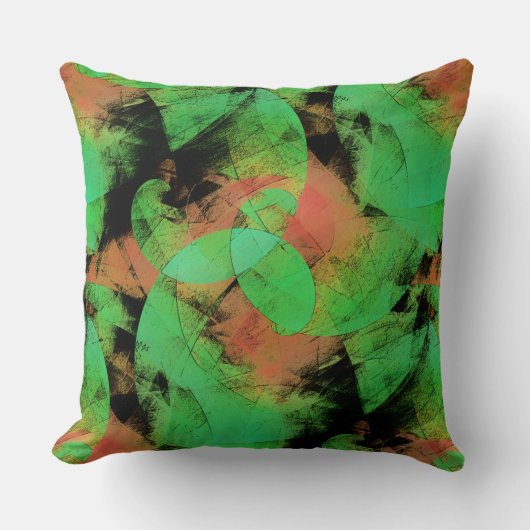 重なり合うテクスチャの乱れたサーモングリーンらせん状 クッション (正面)