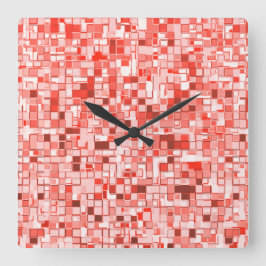 重なり合うミニマス、赤または珊瑚の色調 スクエア壁時計