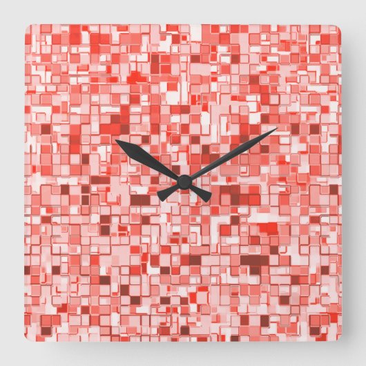 重なり合うミニマス、赤または珊瑚の色調 スクエア壁時計 (正面)