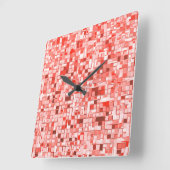 重なり合うミニマス、赤または珊瑚の色調 スクエア壁時計 (傾斜)