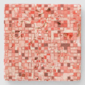 重なり合う小さな正方形、赤または珊瑚の色調 ストーンコースター (正面)
