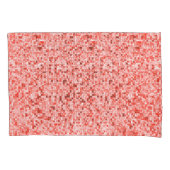 重なり合う小さな正方形、赤または珊瑚の色調 枕カバー (正面左)