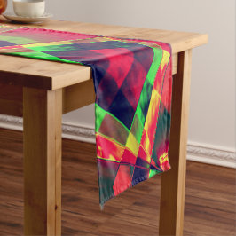 重なり合う斜めおよびほつれた長方形 ショートテーブルランナー