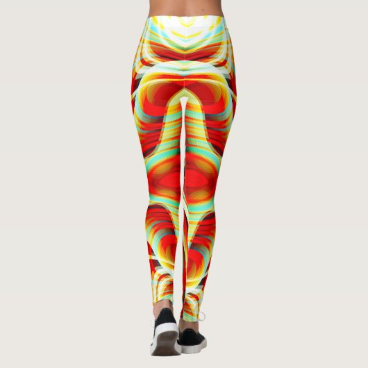 重なり合う曲線の赤い線の拡大 レギンス (裏面)