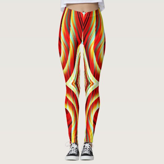 重なり合う曲線の赤い線の拡大 レギンス (正面)