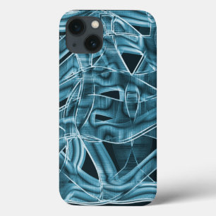 重なり合う曲線をテープ状に、青いネオンレリーフ、 浮き彫り iPhone 13ケース