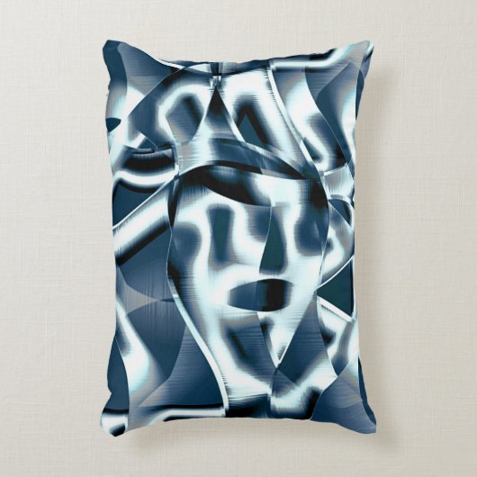 重なり合う曲線リボン、青のクロメッドトーン アクセントクッション (正面(垂直))