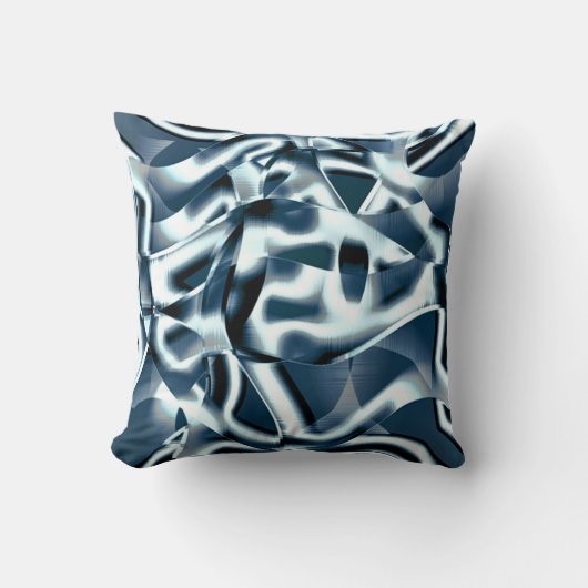 重なり合う曲線リボン、青のクロメッドトーン クッション (正面)