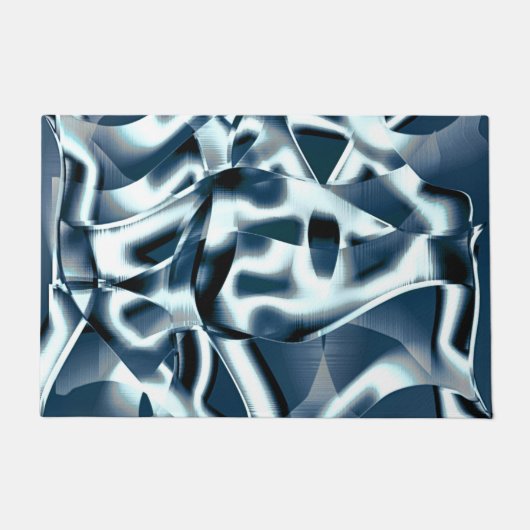 重なり合う曲線リボン、青のクロメッドトーン ドアマット (正面)