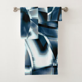 重なり合う曲線リボン、青のクロメッドトーン バスタオルセット