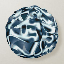 重なり合う曲線リボン、青のクロメッドトーン ラウンドクッション