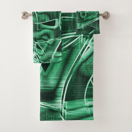 重なり合う緑色のアクリル切り出し バスタオルセット (インサイチュ)