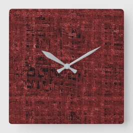 重なり合う赤い絵を描小方形 スクエア壁時計