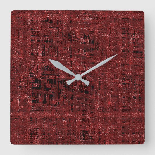重なり合う赤い絵を描小方形 スクエア壁時計 (正面)