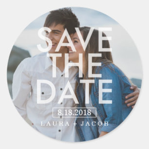 重ねはっきりした合わせ写真Save The Date Sticker ラウンドシール