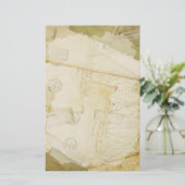 重ねられた古い文字の文房具 便箋 (スタンド正面)