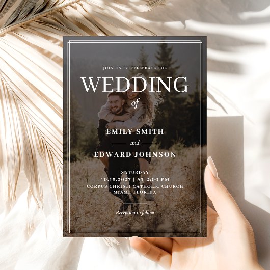 重ねエレガントシンプル合せ写真結婚の 招待状