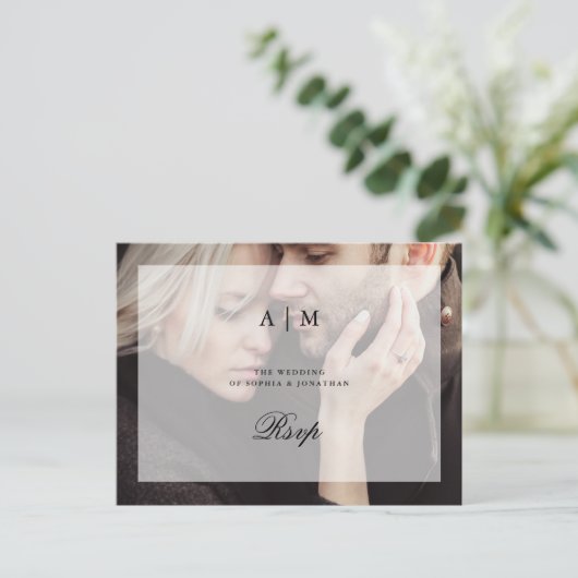 重ねモダン合わせ写真 |結婚式の出欠確認用はがき ポストカード (スタンド正面)