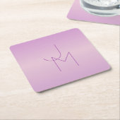 重ねユニーク合わせモノグラム | 柔らかいラベンダーピンク スクエアペーパーコースター (アングル)