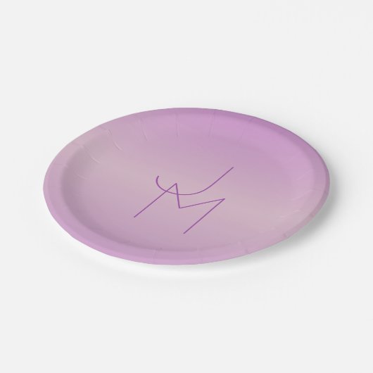 重ねユニーク合わせモノグラム | 柔らかいラベンダーピンク ペーパープレート (アングル)