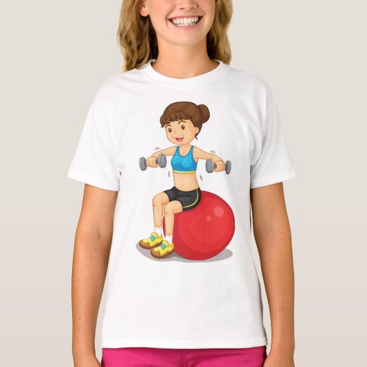 重みで運動する女の子Tシャツ Tシャツ (正面)