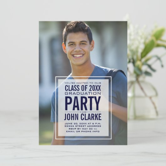 重モダンねて男写真卒業パーティー 招待状 (スタンド正面)