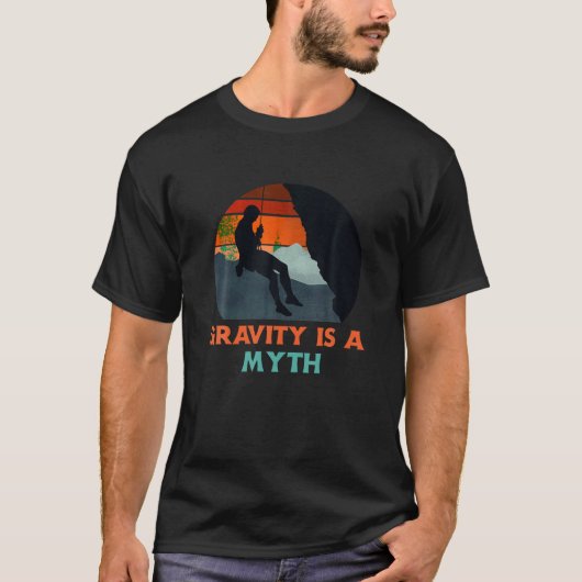 重力は神話の岩の登山レトロサンセットシルホ Tシャツ (正面)