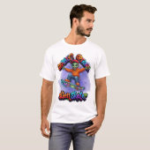 重力を無視したエイリアンスケーターのホバーボード宇宙アート Tシャツ (正面フル)