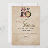 重大な間違いゴシックのスケルトンハロウィーンベビーBday 招待状 (裏面)