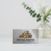 重機械掘削機のロゴ | メタル背景 名刺 (スタンド正面)