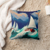 重海を走る帆船 クッション (ブランケット)