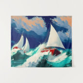 重海を走る帆船 タペストリー (正面(横))