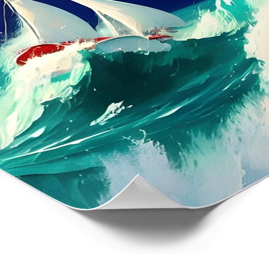 重海を走る帆船 ポスター (角)