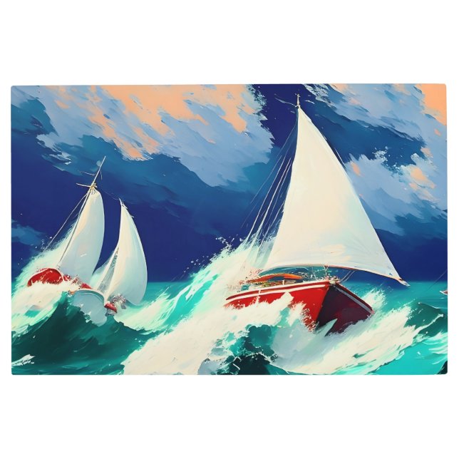 重海を走る帆船 メタルプリント (正面)