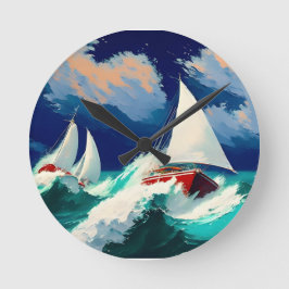 重海を走る帆船 ラウンド壁時計