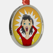 重点を置かれたパニック女の子の漫画 メタルオーナメント (右)