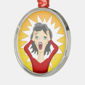 重点を置かれたパニック女の子の漫画 メタルオーナメント (左)