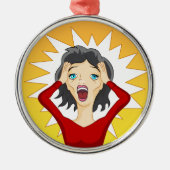 重点を置かれたパニック女の子の漫画 メタルオーナメント (正面)