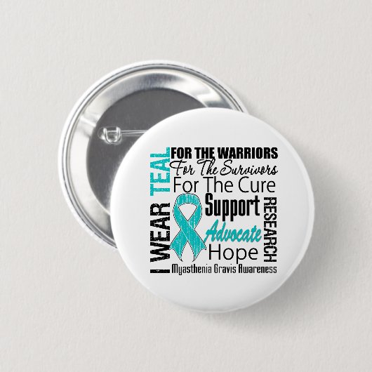 重症筋無力症I衣服ティール(緑がかった色)リボントリビュート 缶バッジ (正面&裏面)