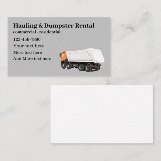 重税の運搬およびダンプサービス 名刺 (正面/裏面)