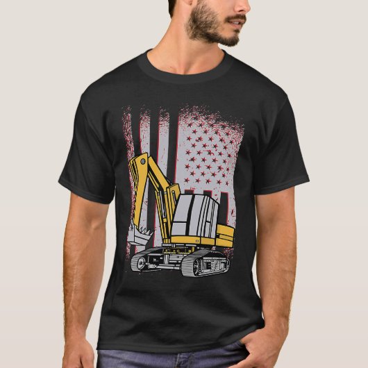 重装備掘削機USフラグ Tシャツ (正面)