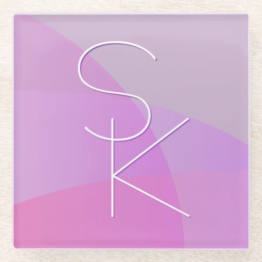 重複するイニシャル |ピンクモダン幾何学的 ガラスコースター (正面)