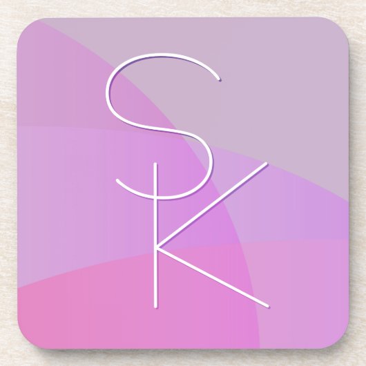重複するイニシャル |ピンクモダン幾何学的 コースター (正面)