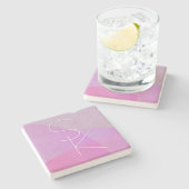 重複するイニシャル |ピンクモダン幾何学的 ストーンコースター (横)