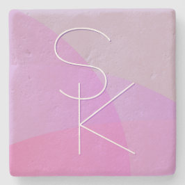 重複するイニシャル |ピンクモダン幾何学的 ストーンコースター